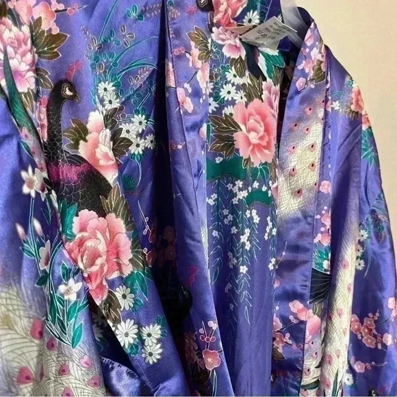 Beautiful Vintage Purple Cotton Kimono Floral All Over Print Japan 50 Authentic - Picture 7 of 9